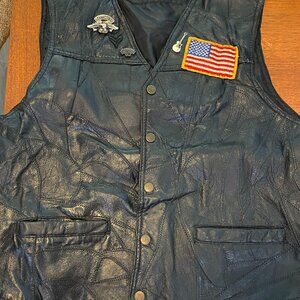 Vintage Leather Motorcycle Vest, Size Large, Pins & Patches Included